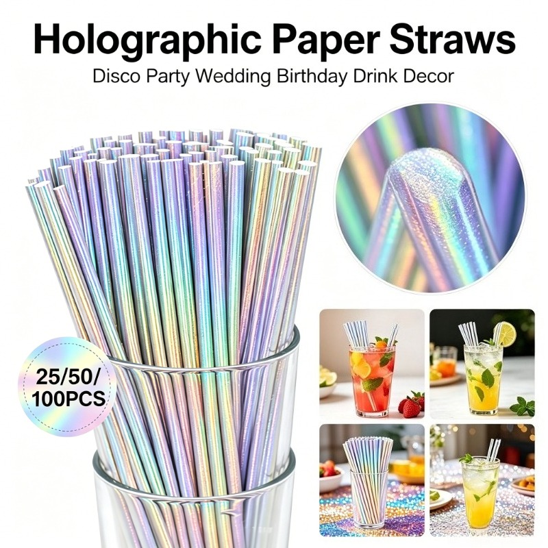 Paper Straw Color - 25/50/100 Pezzi Cannucce di Carta Argento